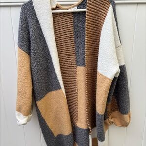 Chic Colorblock Open Front Cardigan